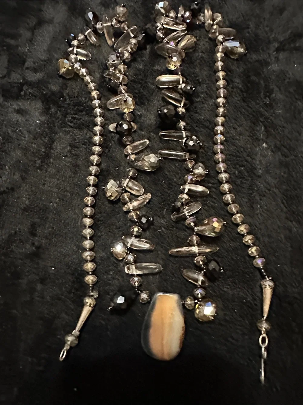 Beaded Agate Pendant Necklace in Smoky Brown and Gold